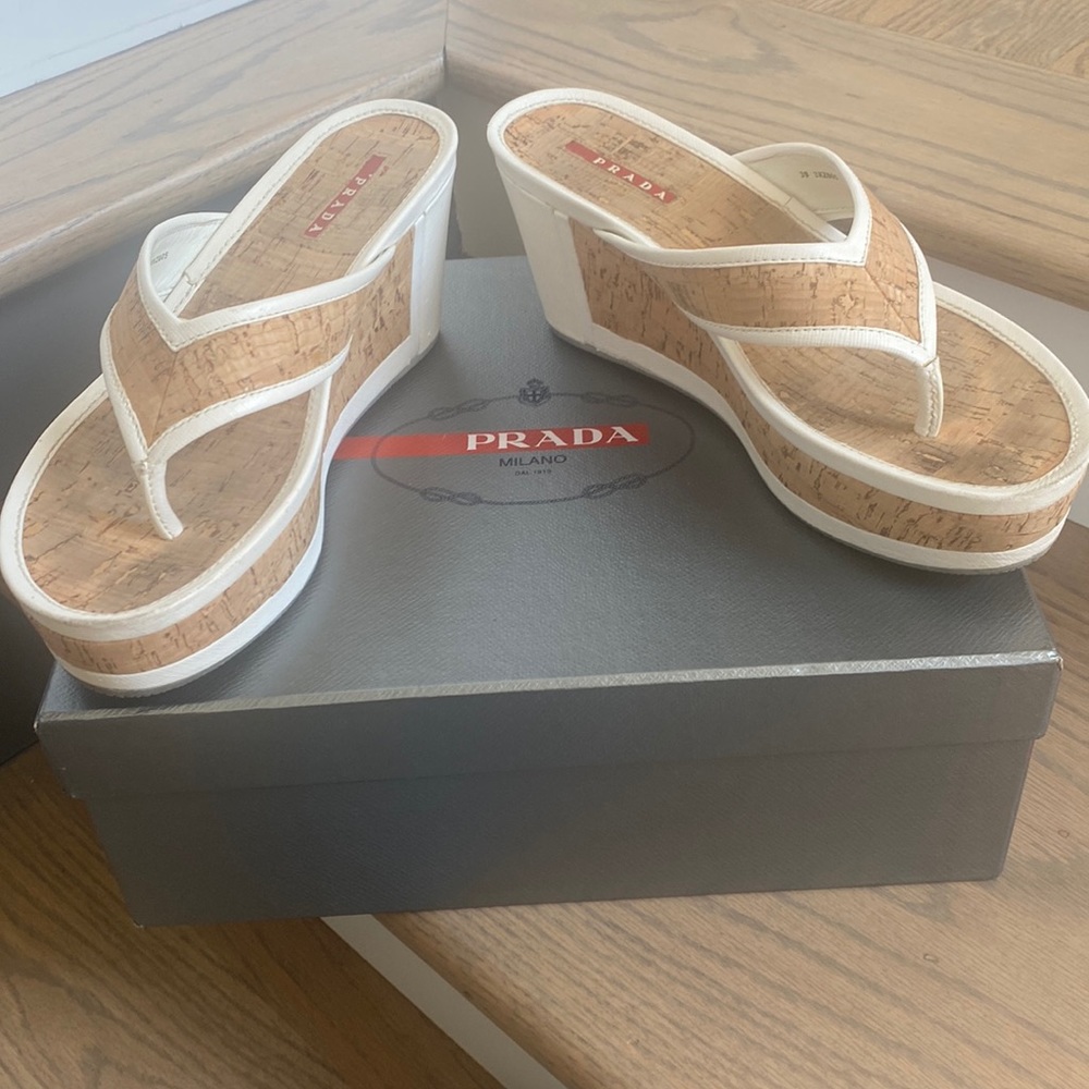 Prada Leather Cork Platform Wedges Size 39.  Excellent condition.
